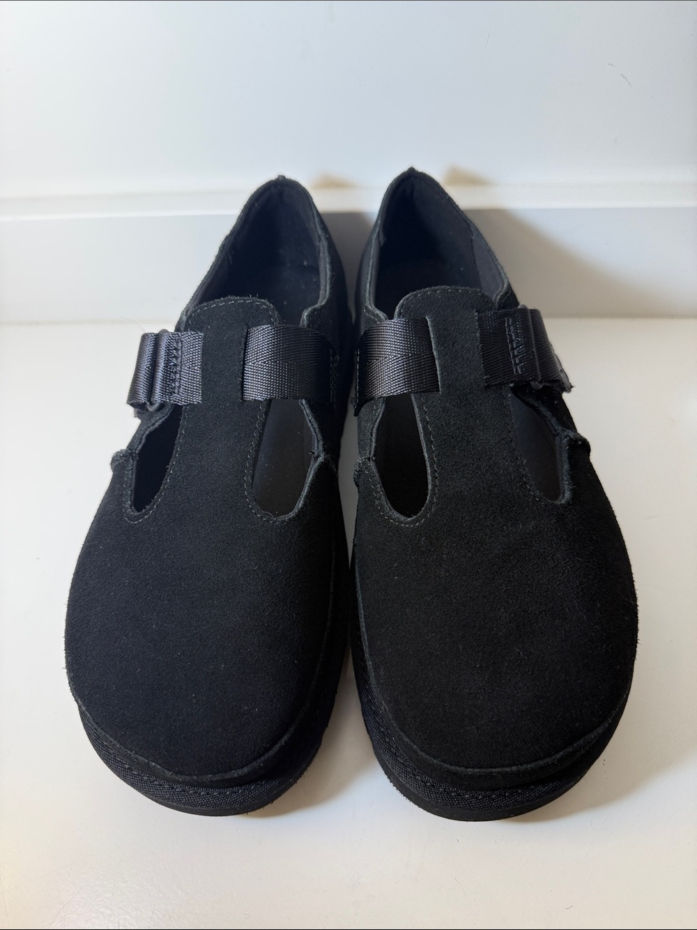 UGG Goldenstar Black Suede Platform Mary Jane Clog with Velcro Strap - Size 9